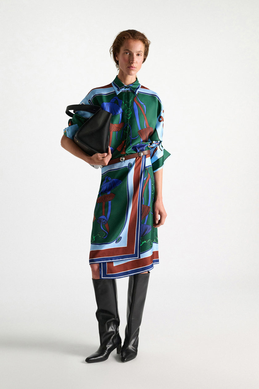 COSMIC FUNGHI OVERSIZED PRINTED SILK TWILL BLOUSE