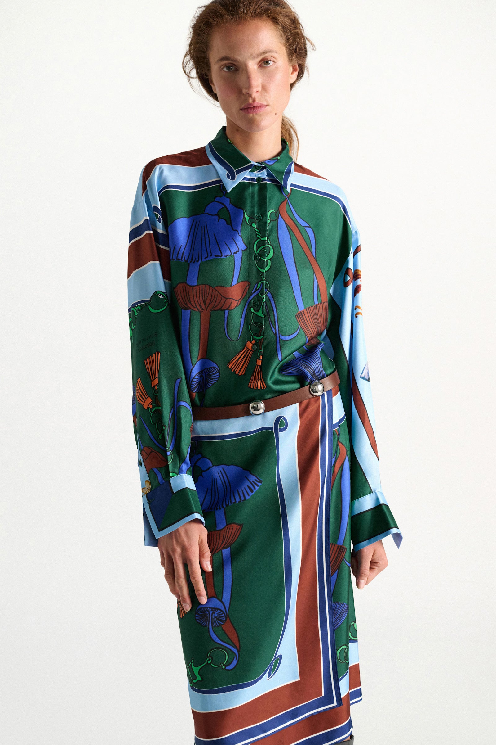 COSMIC FUNGHI OVERSIZED PRINTED SILK TWILL BLOUSE