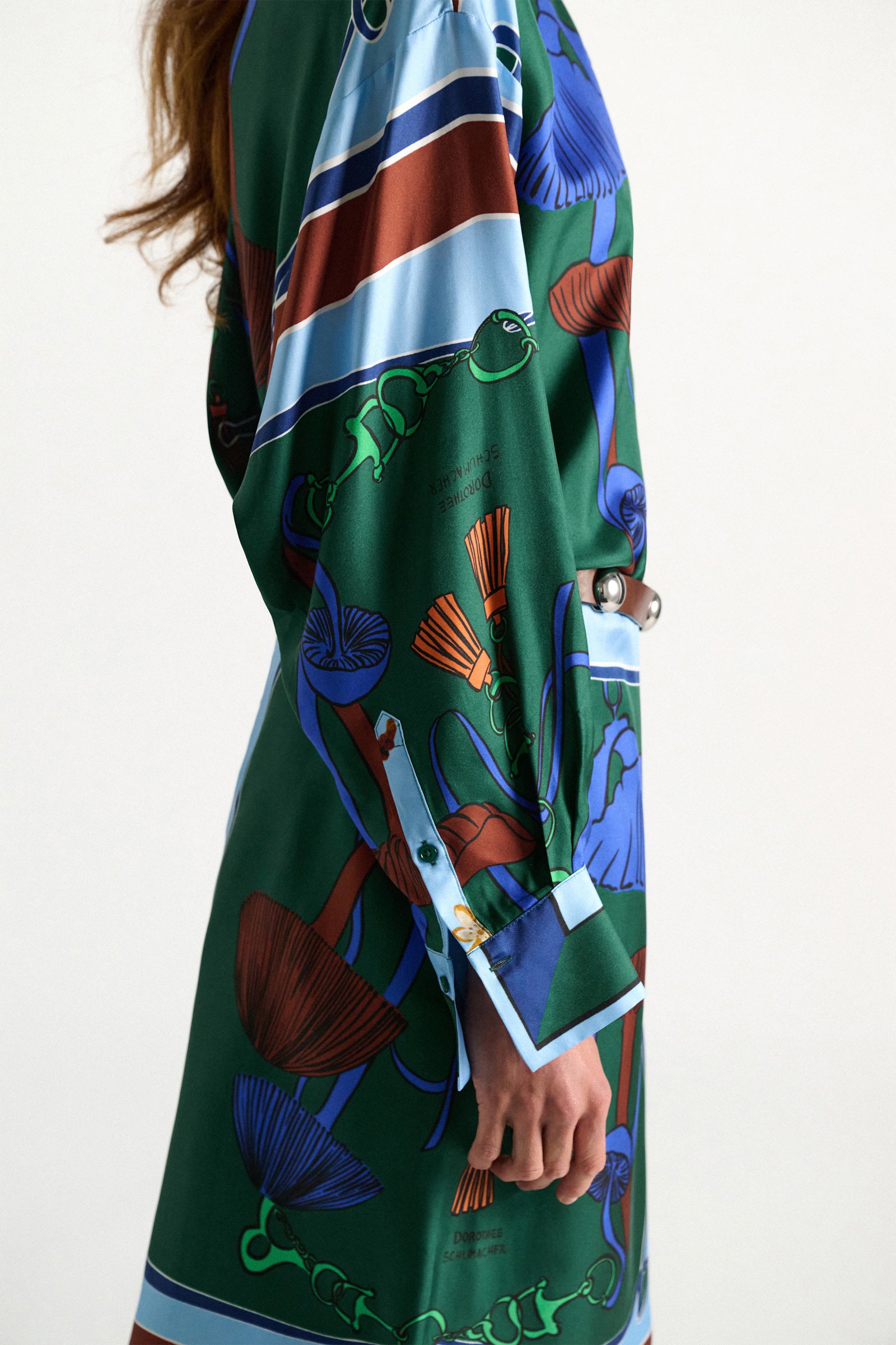 COSMIC FUNGHI OVERSIZED PRINTED SILK TWILL BLOUSE