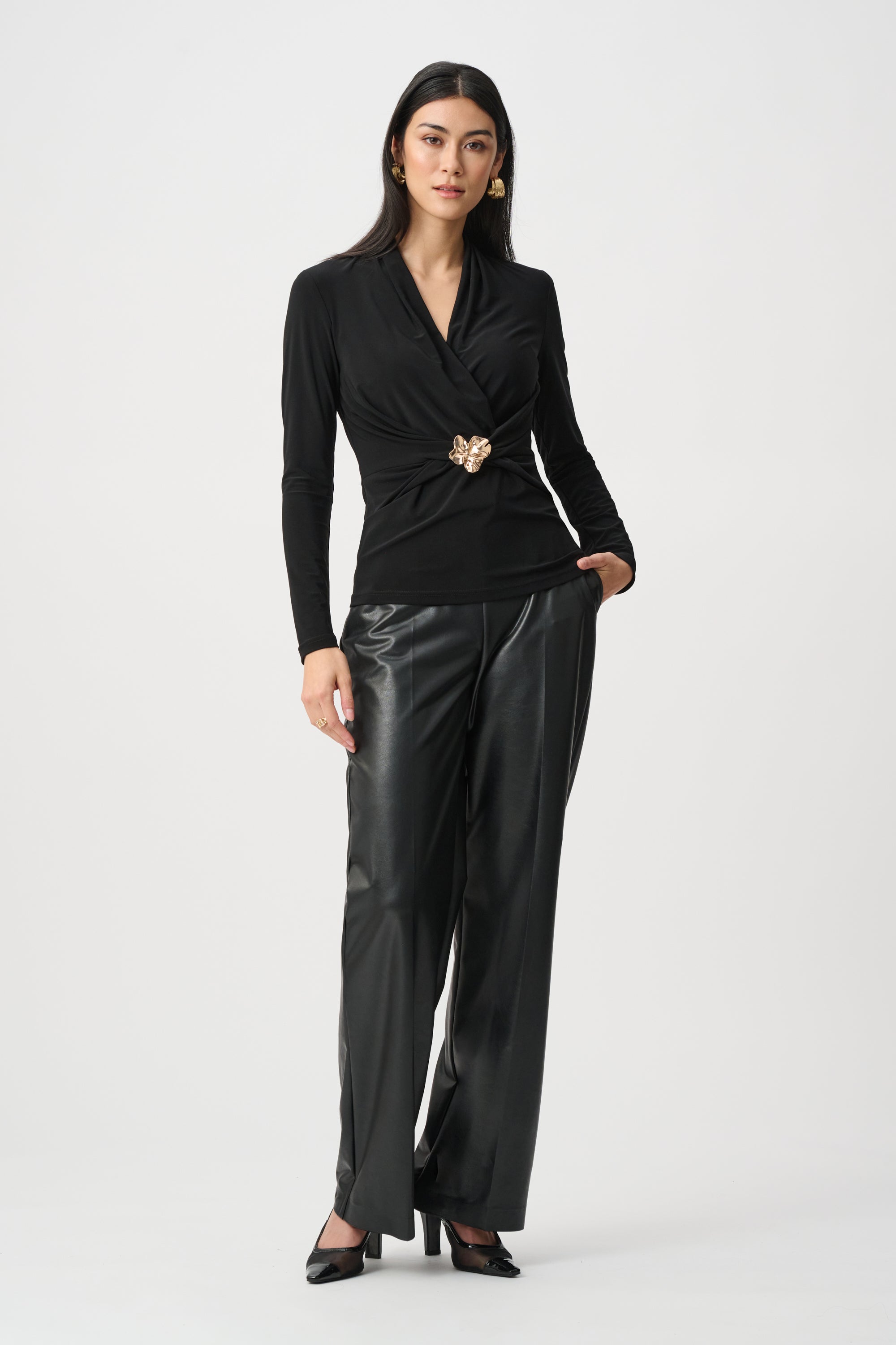 SILKY KNIT TWIST WRAP TOP