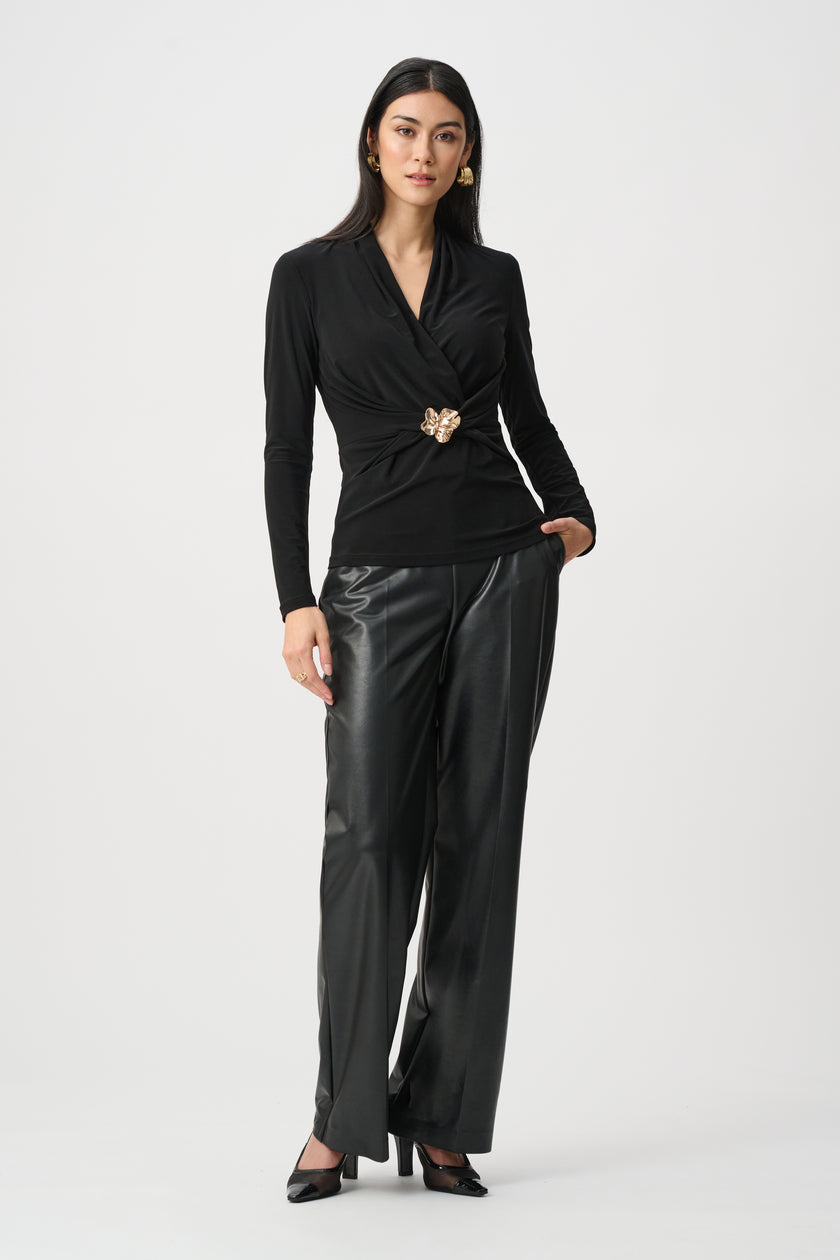 SILKY KNIT TWIST WRAP TOP