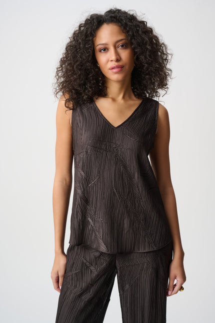 PLEATED SATIN FLARED VNECK TOP