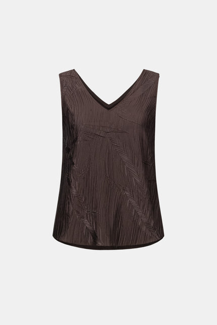 PLEATED SATIN FLARED VNECK TOP