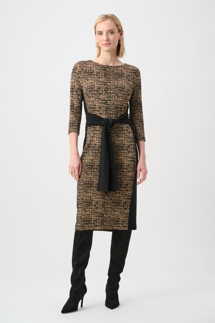 ABSTRACT JACQUARD KNIT SHEATH DRESS