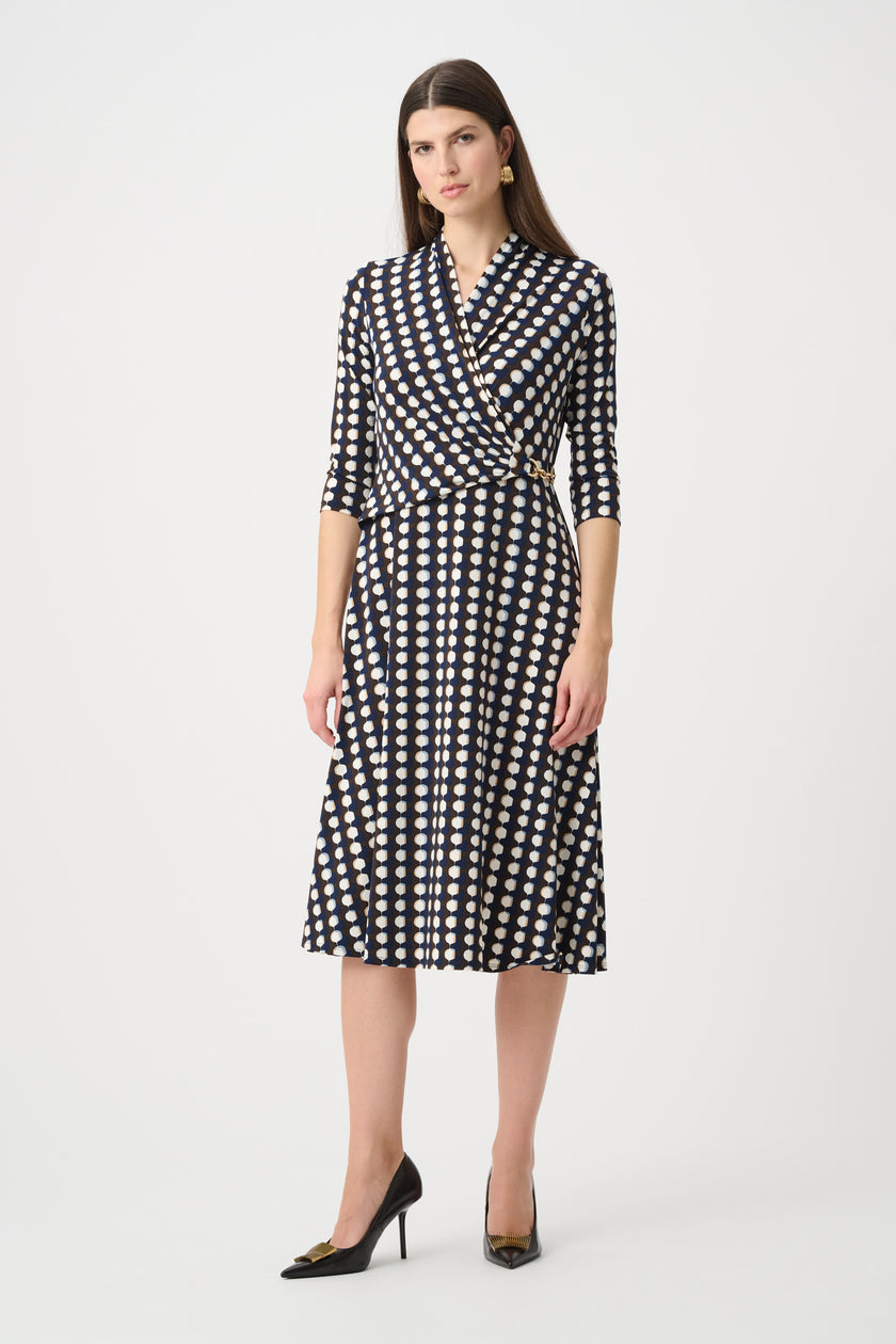 PRINTED SILKY KNIT FIT AND FLARE DRESS
