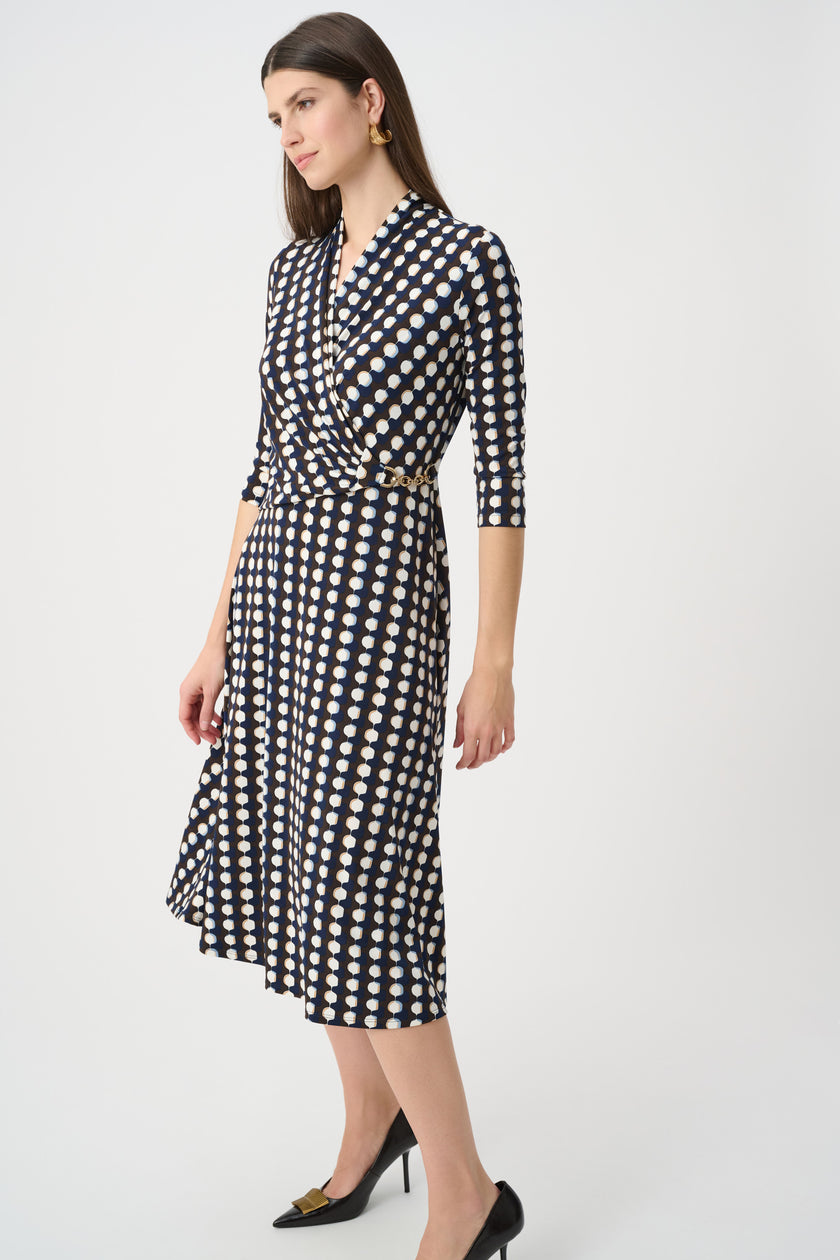 PRINTED SILKY KNIT FIT AND FLARE DRESS