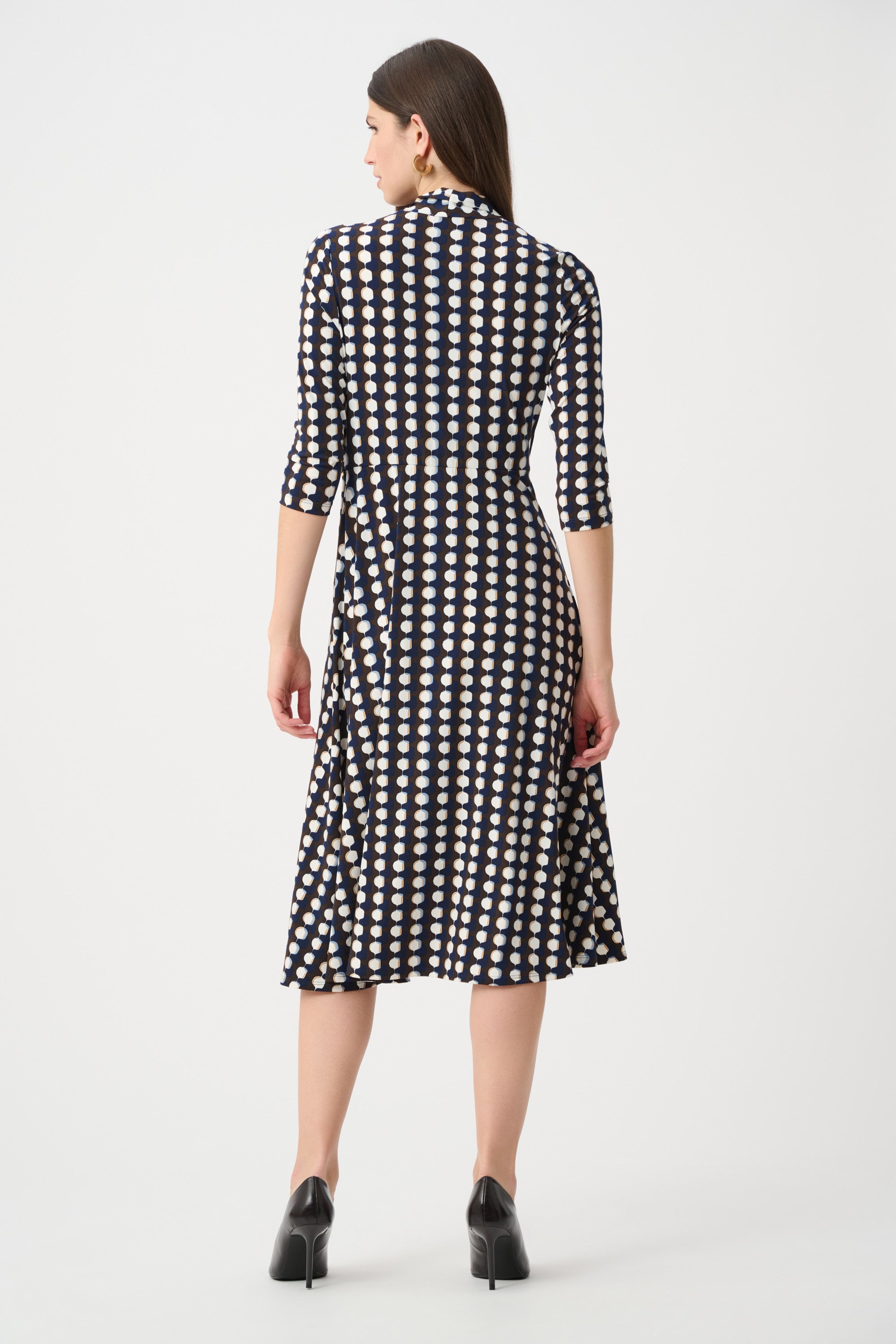 PRINTED SILKY KNIT FIT AND FLARE DRESS