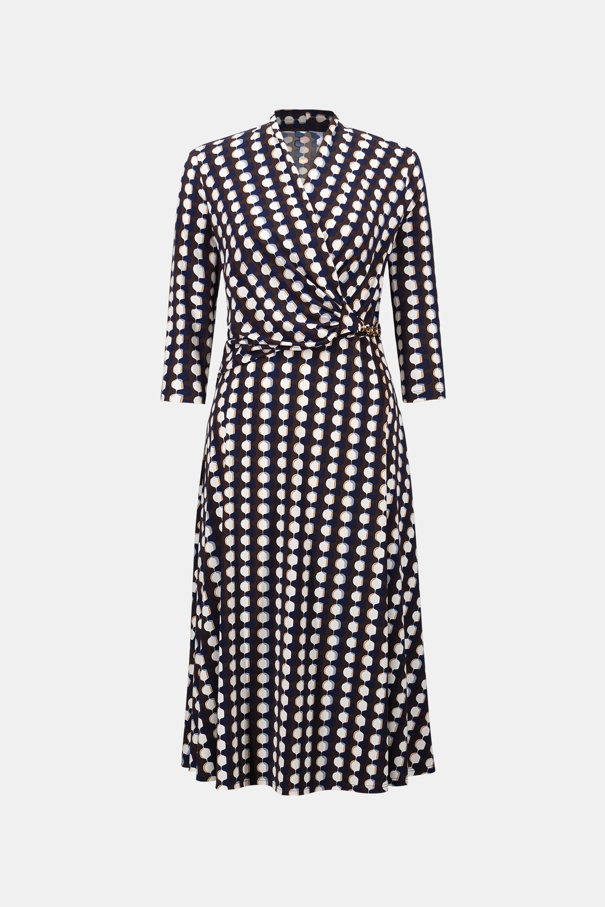 PRINTED SILKY KNIT FIT AND FLARE DRESS