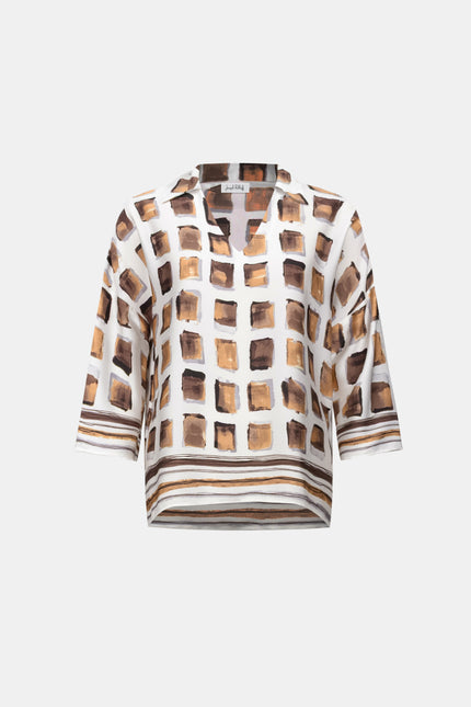 RECYCLED SATIN GEOMETRIC PRINT BOXY TOP