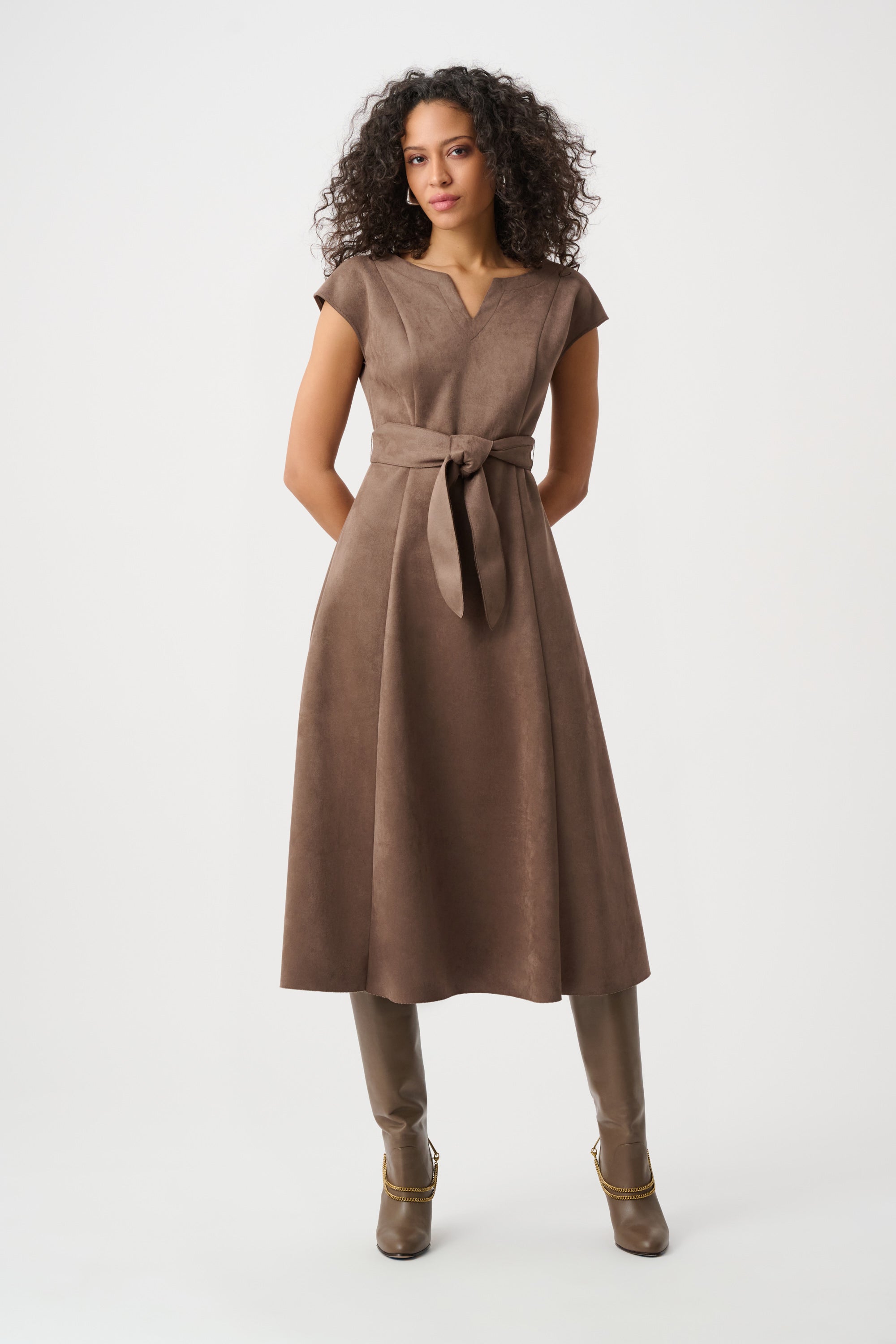 SCUBA SUEDE FIT AND FLARE DRESS