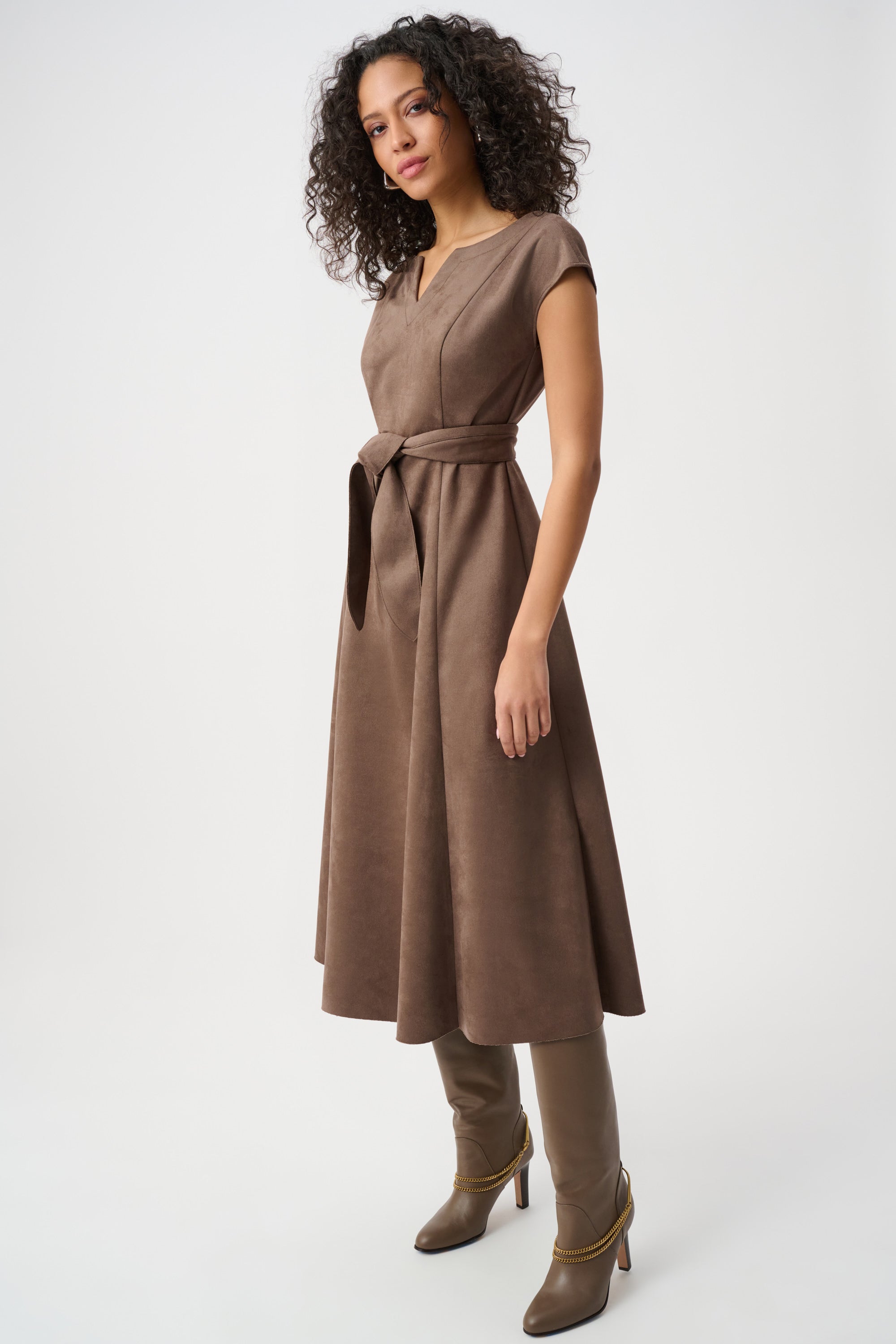SCUBA SUEDE FIT AND FLARE DRESS