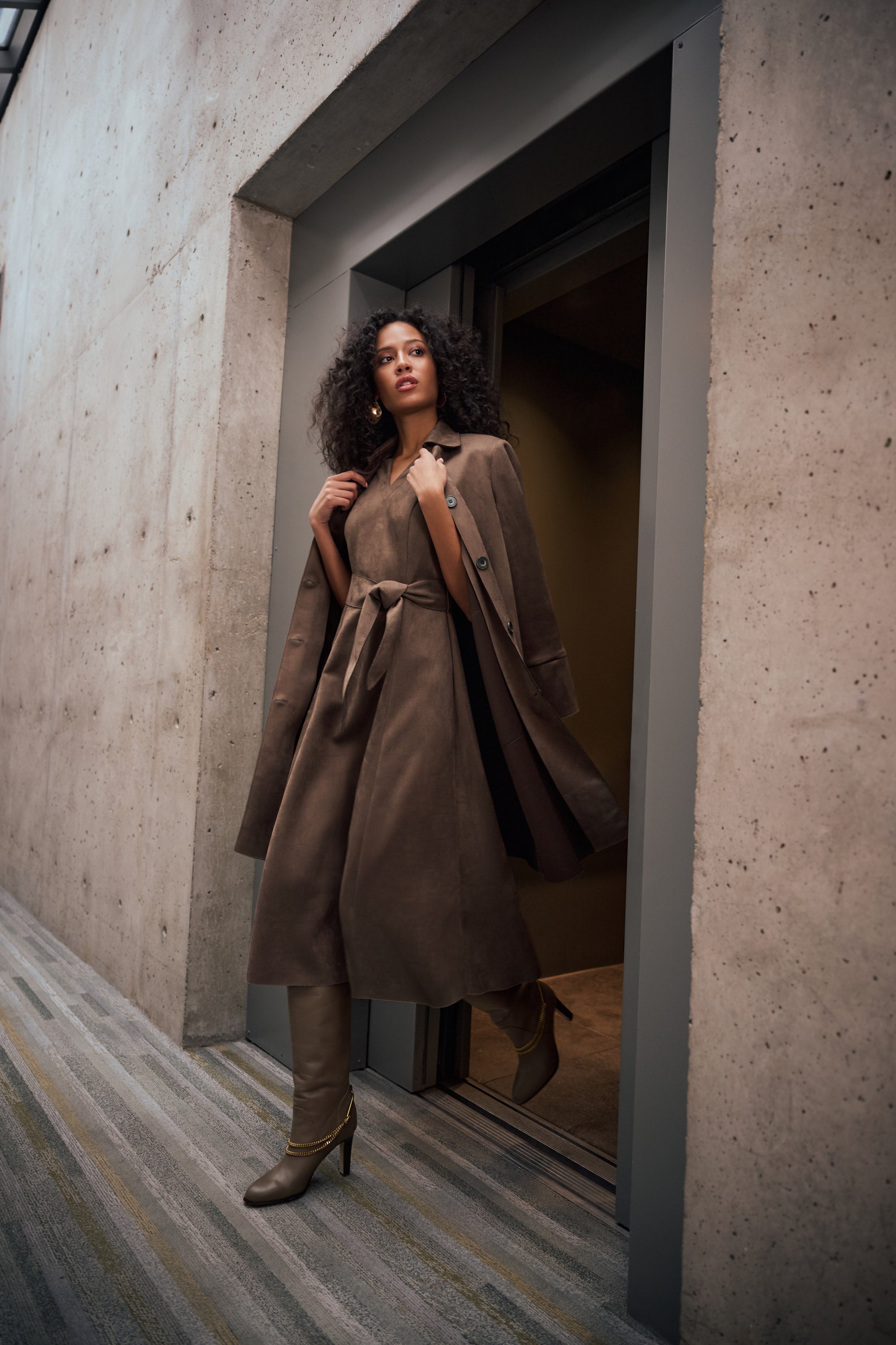 SCUBA SUEDE FIT AND FLARE DRESS