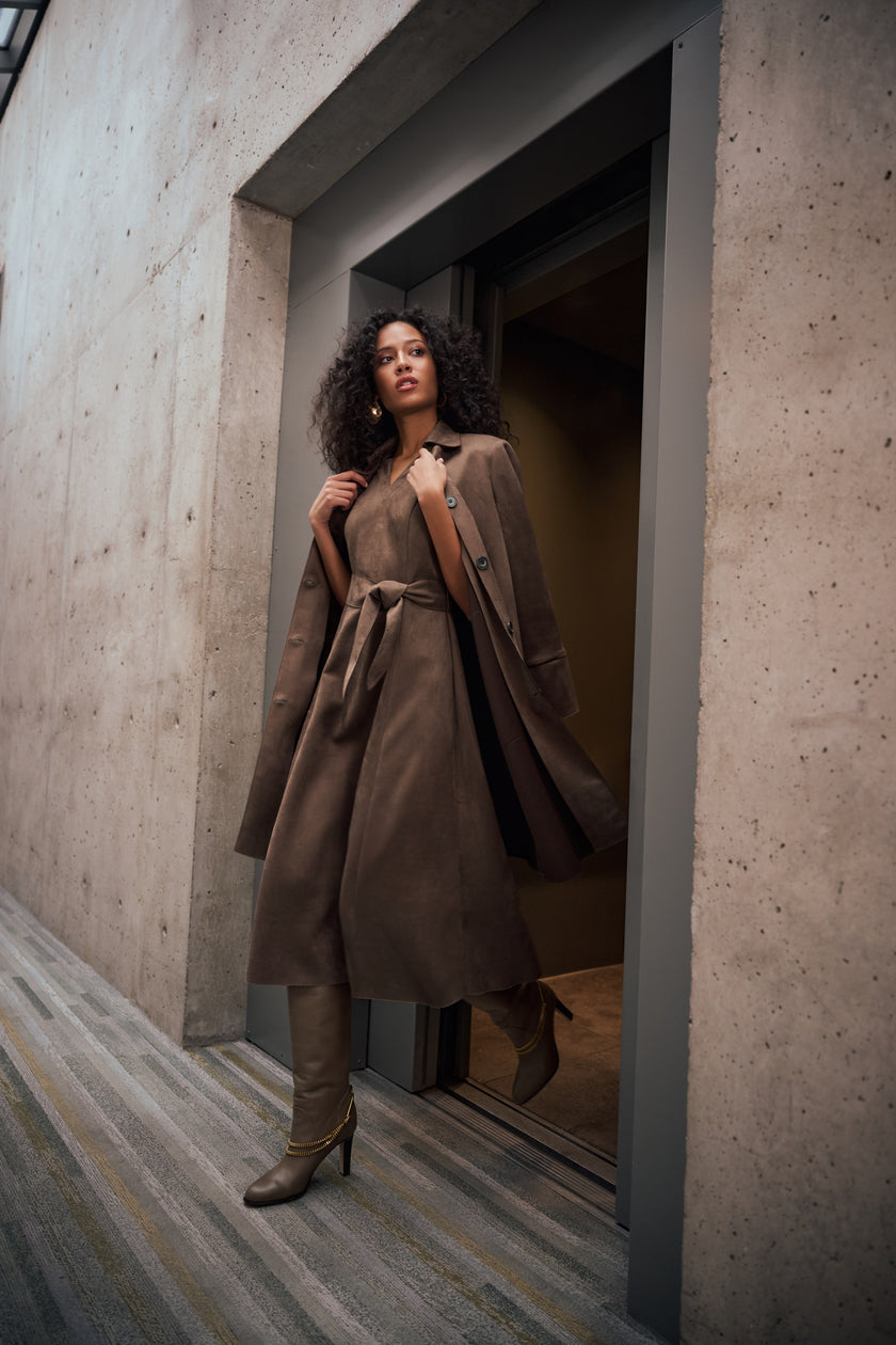 SCUBA SUEDE FIT AND FLARE DRESS