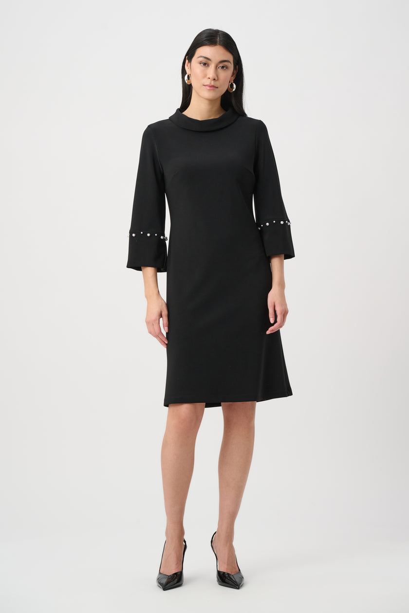 SILKY KNIT ALINE DRESS WITH PEARL DETAIL