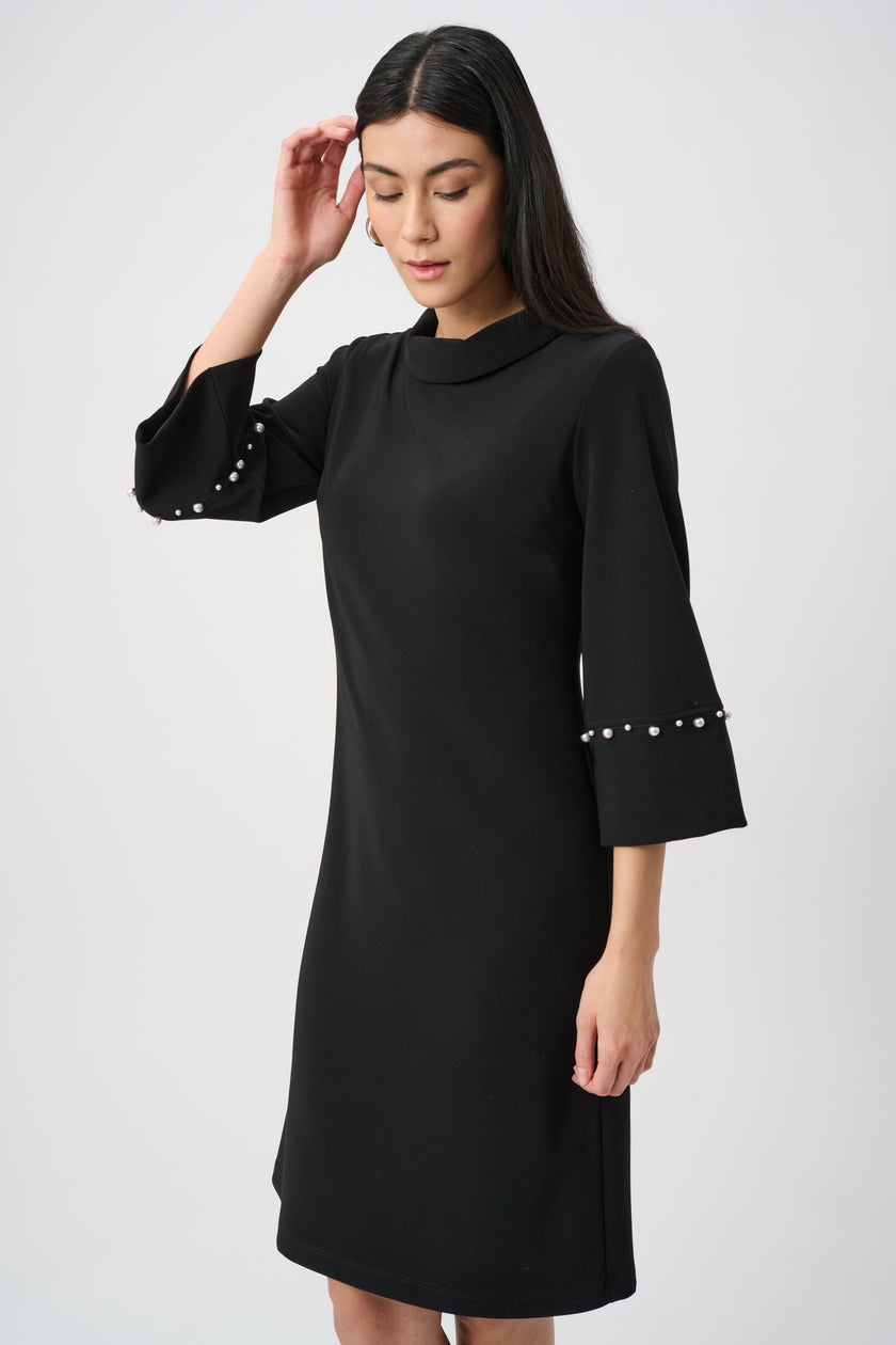 SILKY KNIT ALINE DRESS WITH PEARL DETAIL