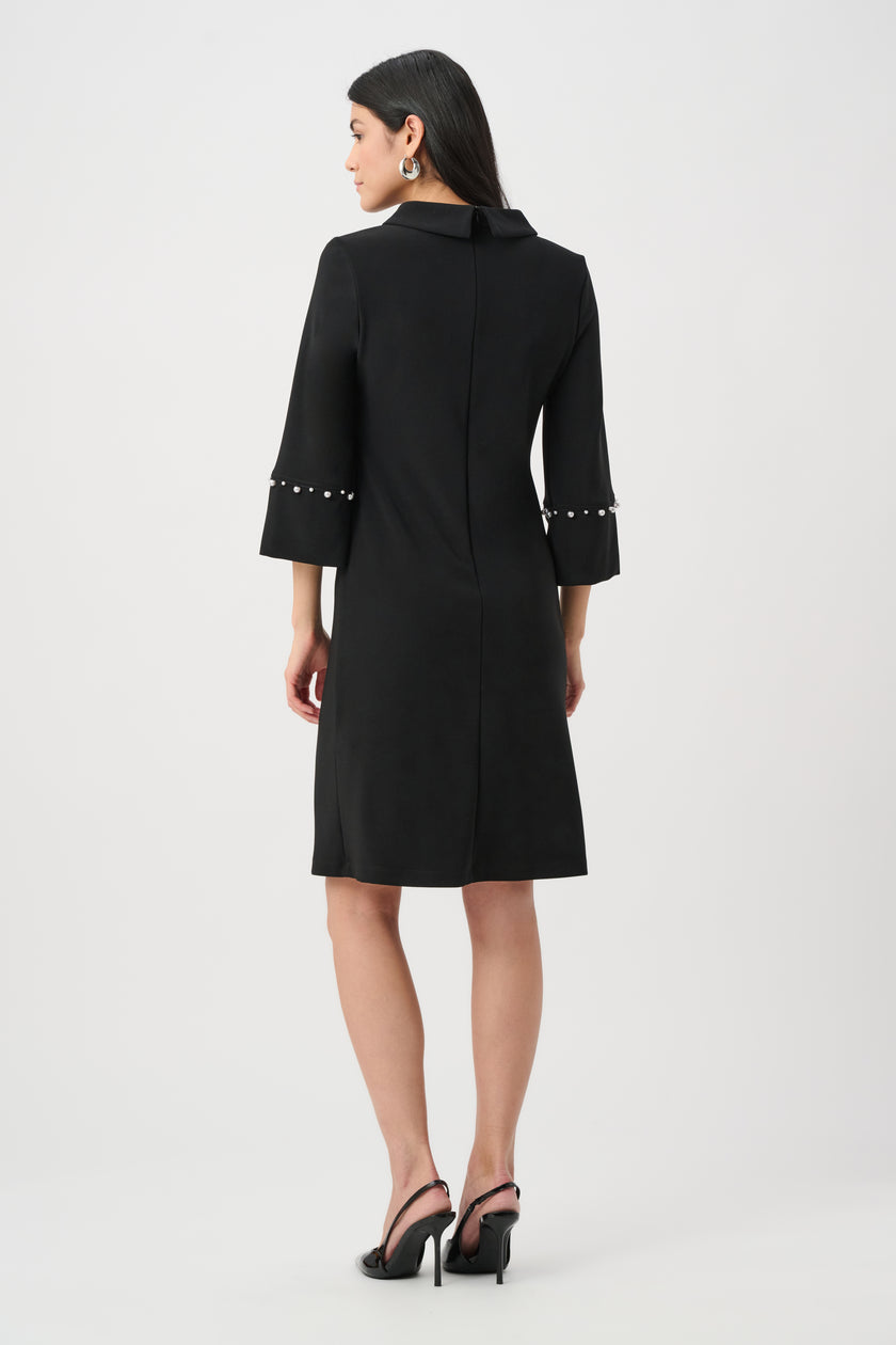 SILKY KNIT ALINE DRESS WITH PEARL DETAIL