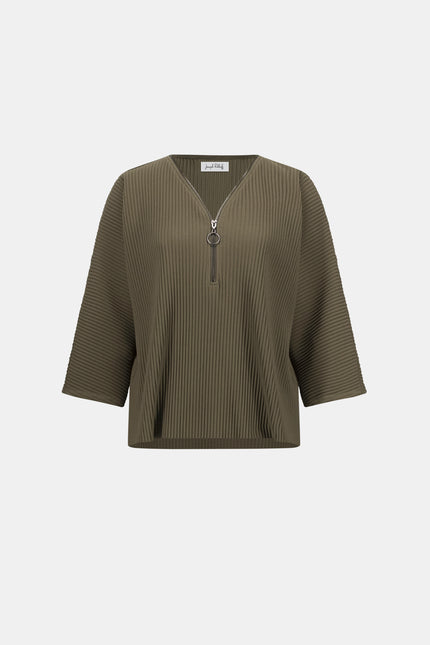 PLEATED SCUBA CREPE ZIPPED NECK TOP