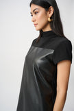 LEATHERETTE AND SILKY KNIT MOCK NECK STRAIGHT DRESS