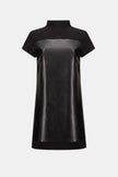 LEATHERETTE AND SILKY KNIT MOCK NECK STRAIGHT DRESS