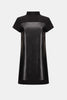 LEATHERETTE AND SILKY KNIT MOCK NECK STRAIGHT DRESS