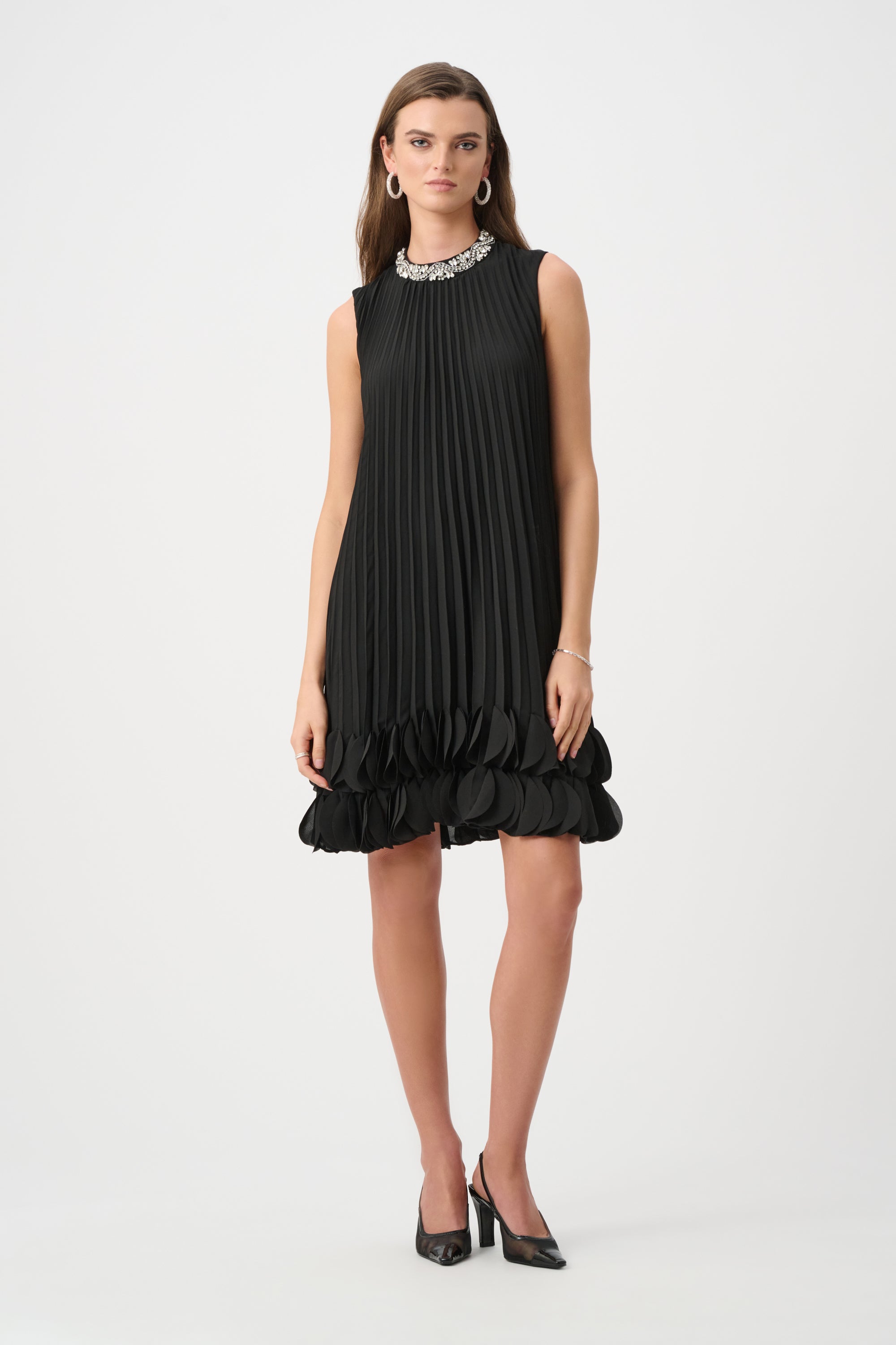SIGNATURE PLEATED GEORGETTE EMBELLISHED ALINE DRESS