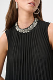 SIGNATURE PLEATED GEORGETTE EMBELLISHED ALINE DRESS