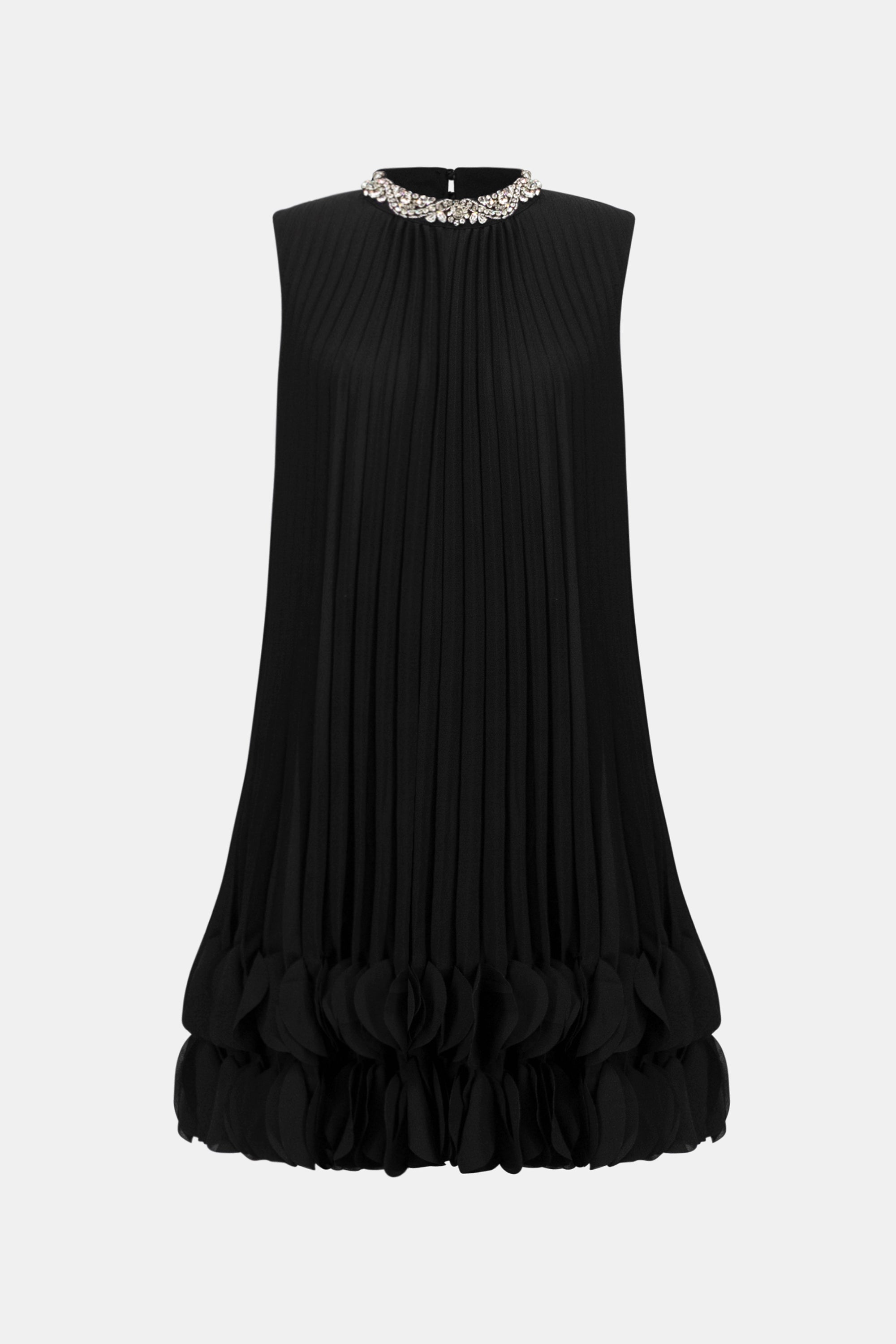 SIGNATURE PLEATED GEORGETTE EMBELLISHED ALINE DRESS