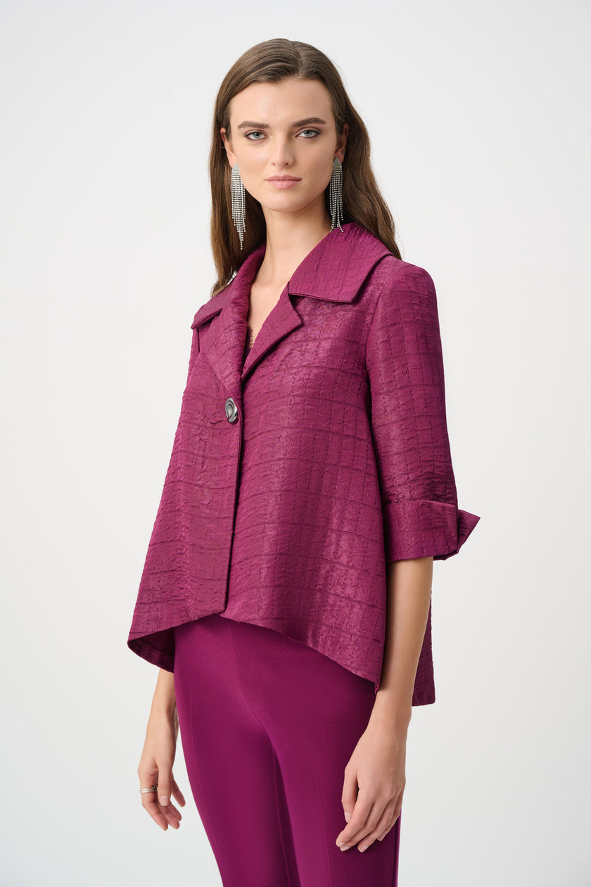SIGNATURE TEXTURED JACQUARD NOTCH COLLAR SWING JACKET