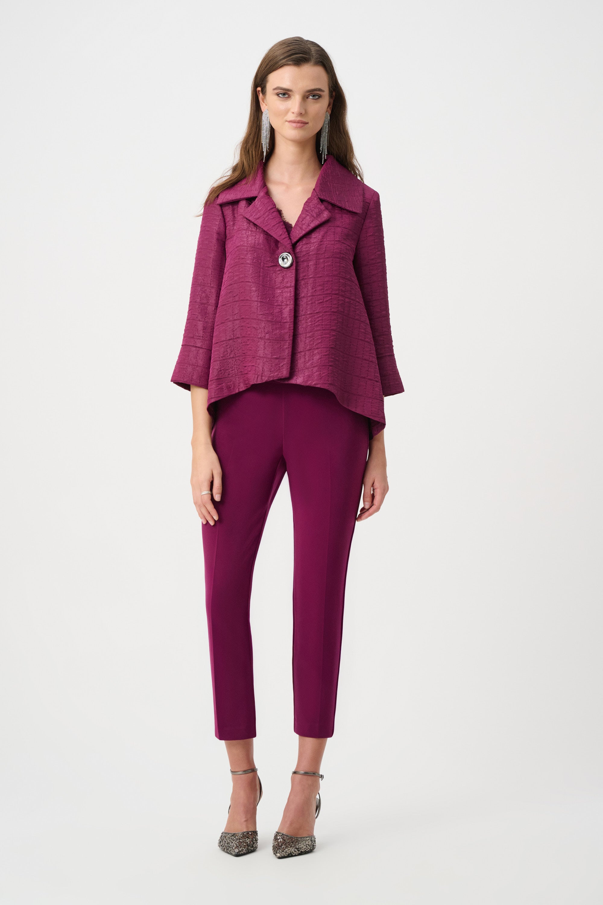 SIGNATURE TEXTURED JACQUARD NOTCH COLLAR SWING JACKET