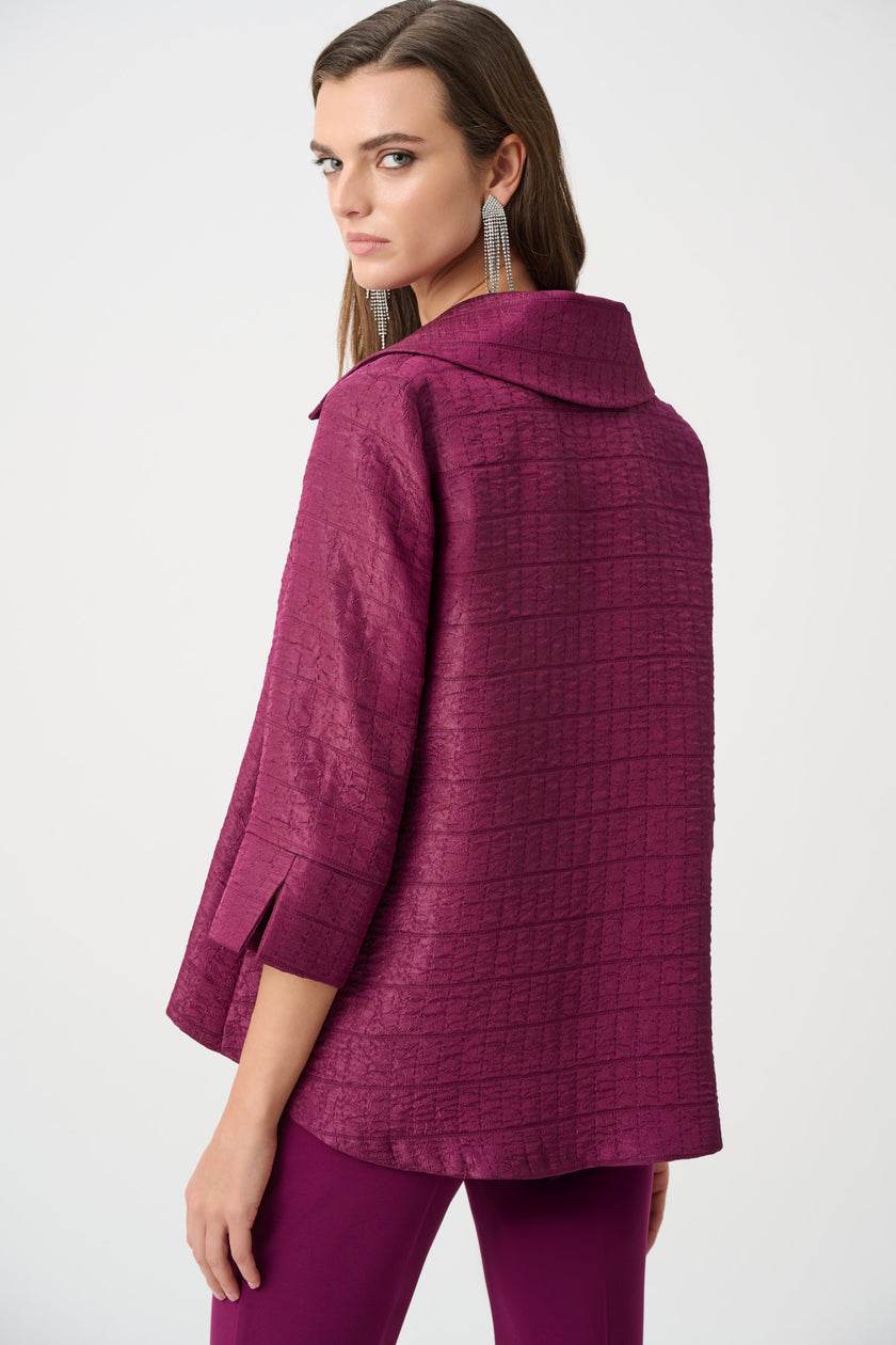 SIGNATURE TEXTURED JACQUARD NOTCH COLLAR SWING JACKET