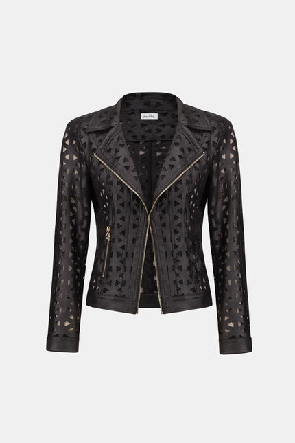 FOILED FAUX SUEDE AND MESH MOTO JACKET