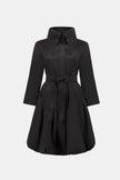 STRETCH TAFFETA BELTED FIT AND FLARE BALLOON COAT