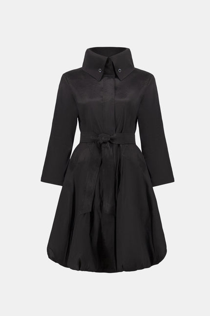 STRETCH TAFFETA BELTED FIT AND FLARE BALLOON COAT