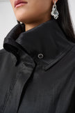 STRETCH TAFFETA BELTED FIT AND FLARE BALLOON COAT