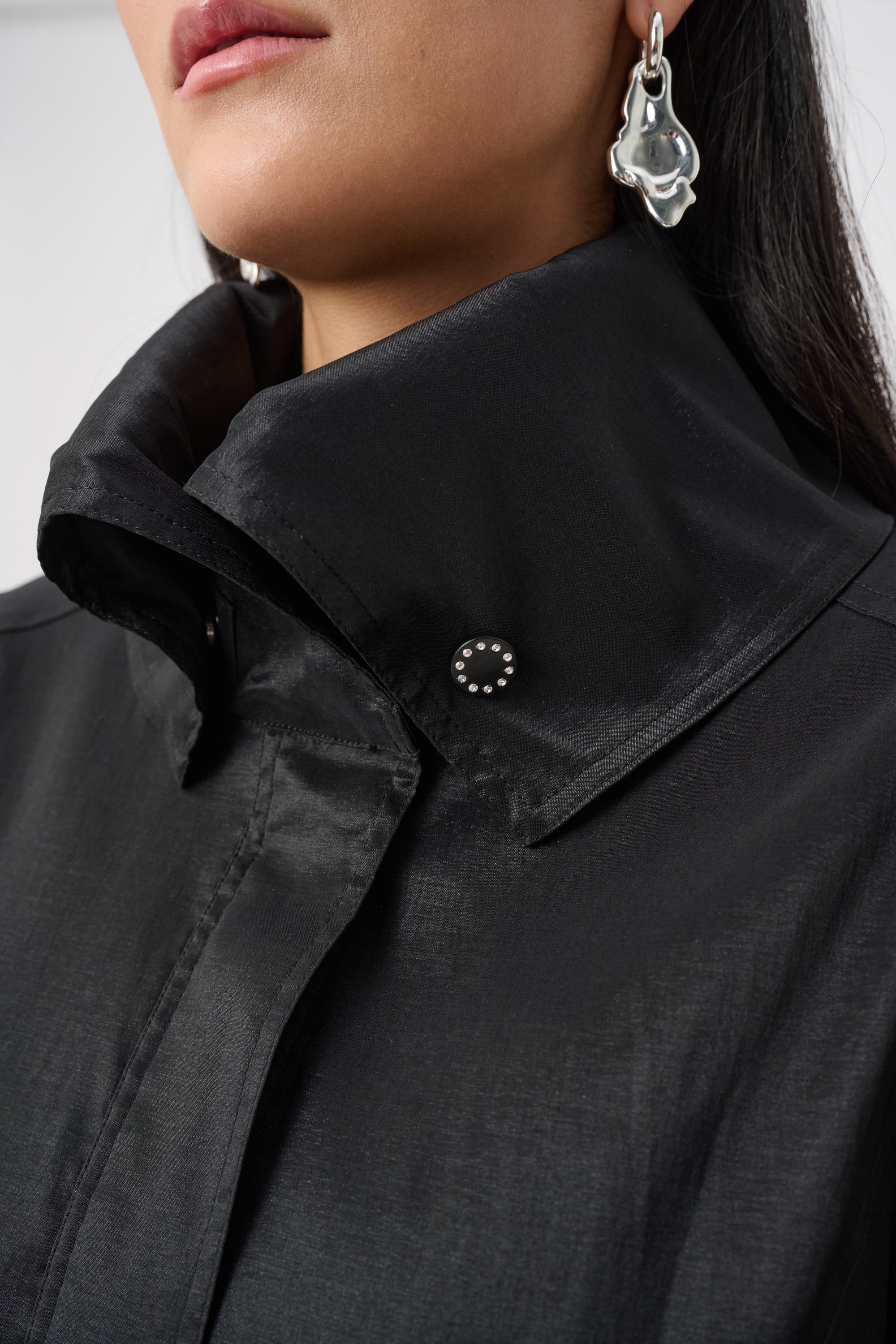 STRETCH TAFFETA BELTED FIT AND FLARE BALLOON COAT