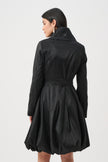 STRETCH TAFFETA BELTED FIT AND FLARE BALLOON COAT