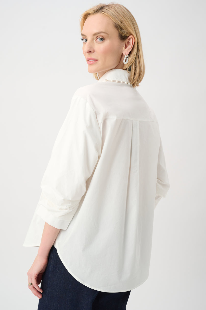 COTTON POPLIN PEARL TRIM BOXY BLOUSE