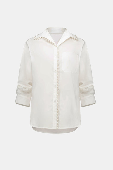 COTTON POPLIN PEARL TRIM BOXY BLOUSE