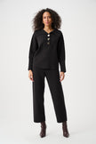 BRUSHED VISCOSE AND NYLON SHAWL NECK SWEATER IN BLACK