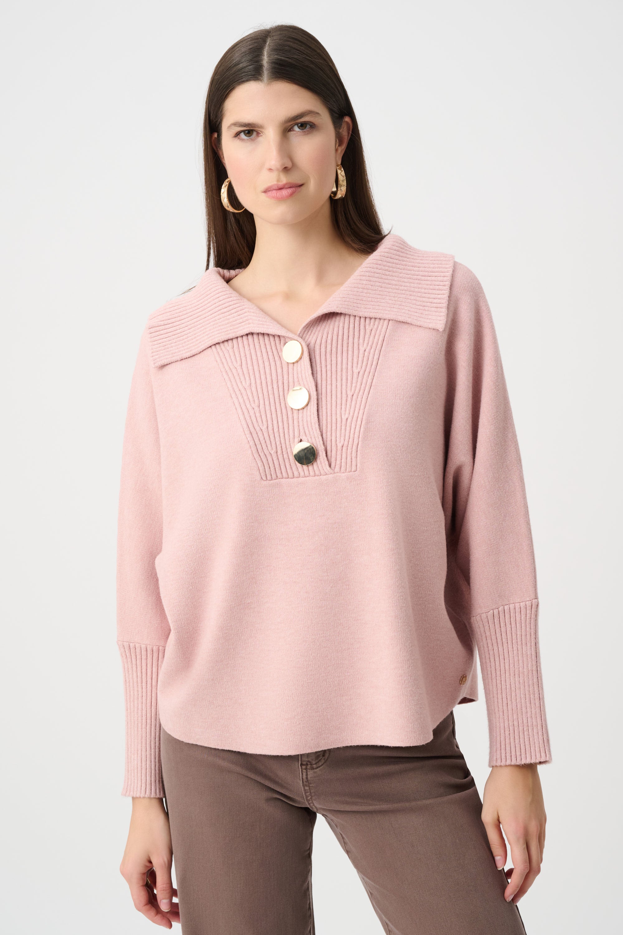 BRUSHED VISCOSE AND NYLON SHAWL NECK SWEATER IN SOFT BLUSH