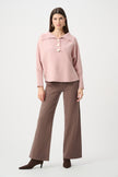 BRUSHED VISCOSE AND NYLON SHAWL NECK SWEATER IN SOFT BLUSH