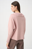 BRUSHED VISCOSE AND NYLON SHAWL NECK SWEATER IN SOFT BLUSH