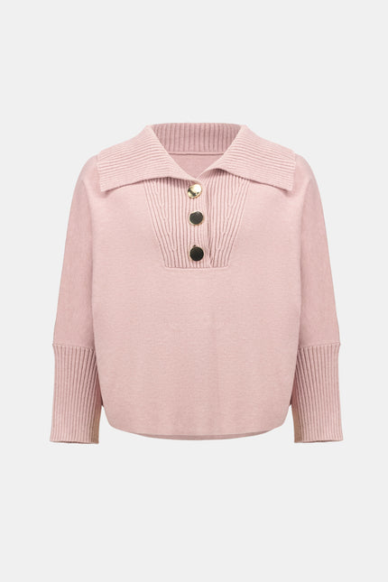 BRUSHED VISCOSE AND NYLON SHAWL NECK SWEATER IN SOFT BLUSH