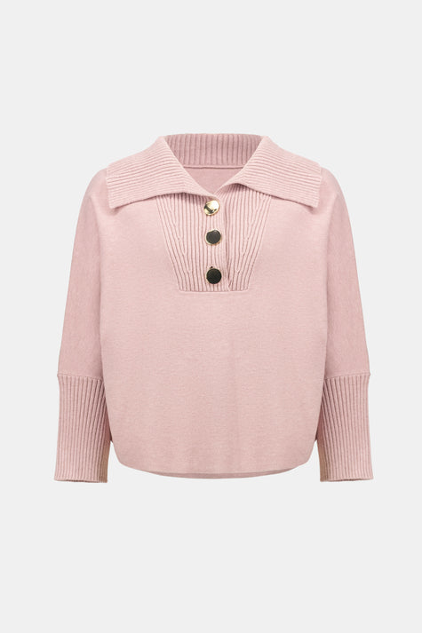 BRUSHED VISCOSE AND NYLON SHAWL NECK SWEATER IN SOFT BLUSH