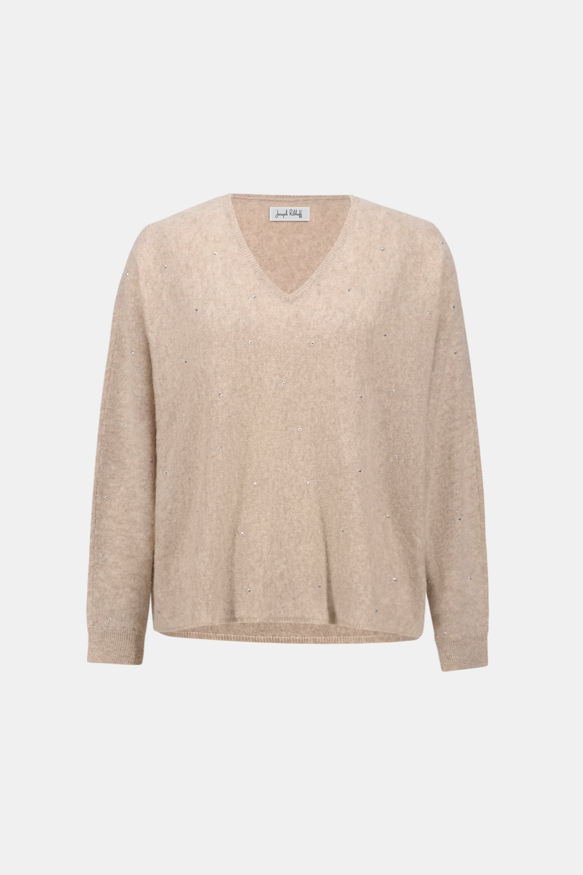 CASHMERE BOXY SWEATER WITH RHINESTONE DETAIL IN OATMEAL