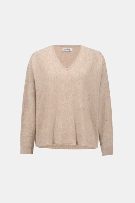 CASHMERE BOXY SWEATER WITH RHINESTONE DETAIL IN OATMEAL