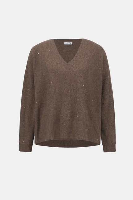 CASHMERE BOXY SWEATER WITH RHINESTONE DETAIL IN DARK TAUPE