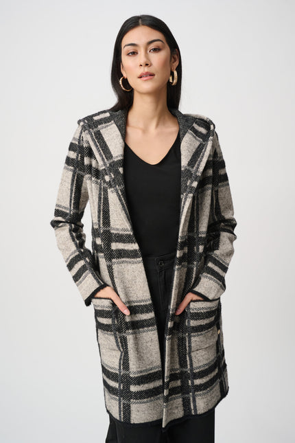 BRUSHED JACQUARD PLAID HOODED JACKET