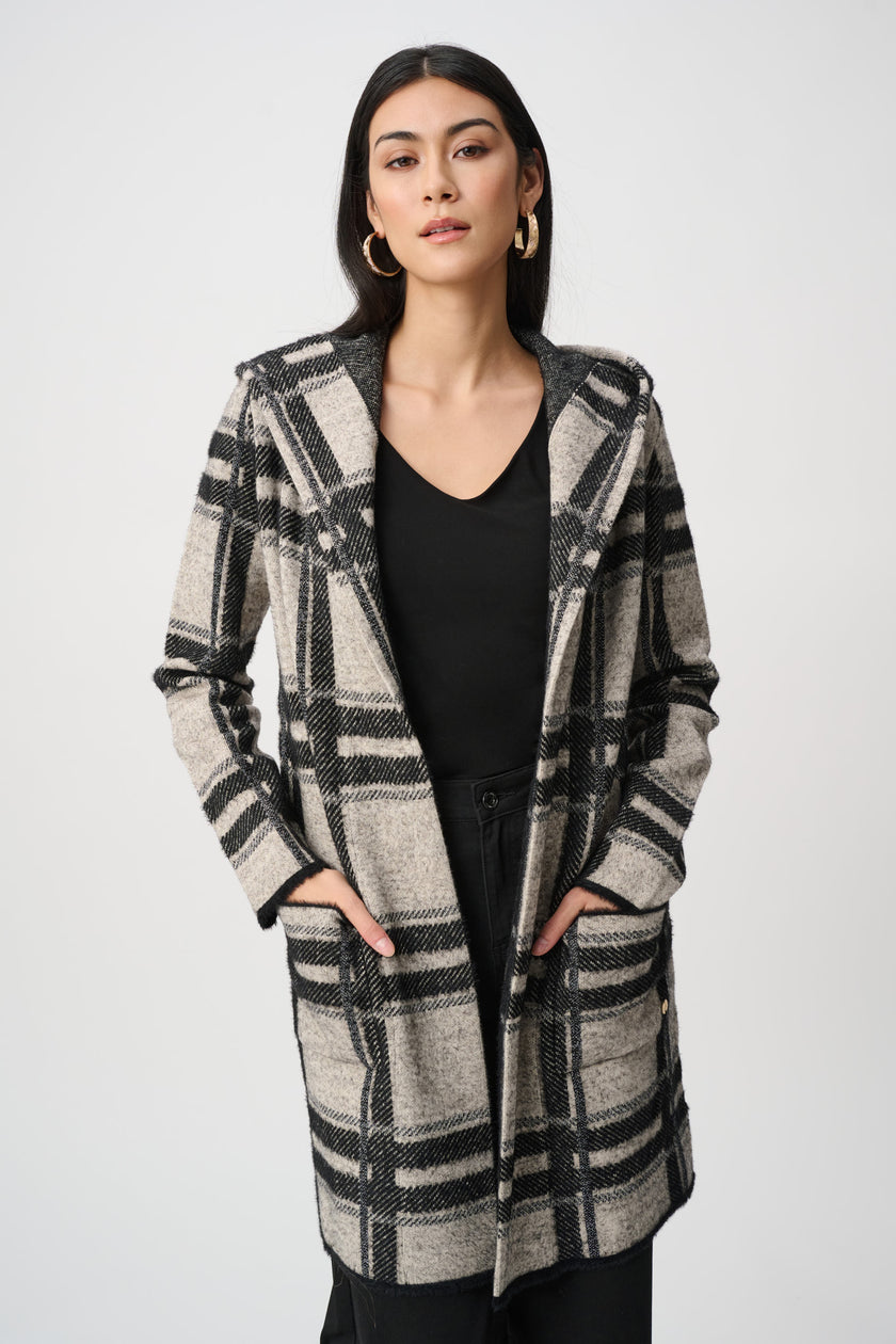 BRUSHED JACQUARD PLAID HOODED JACKET