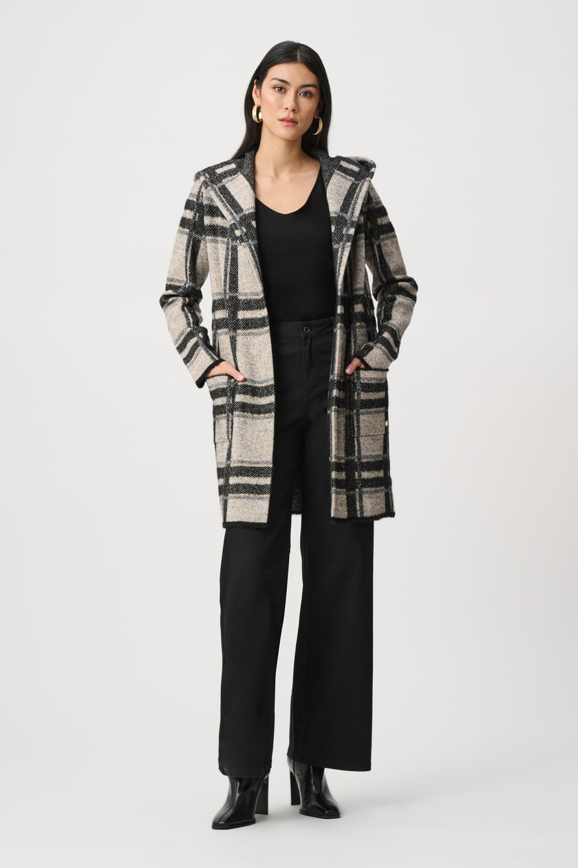 BRUSHED JACQUARD PLAID HOODED JACKET